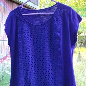 Coldwater Creek purple eyelet panel tee